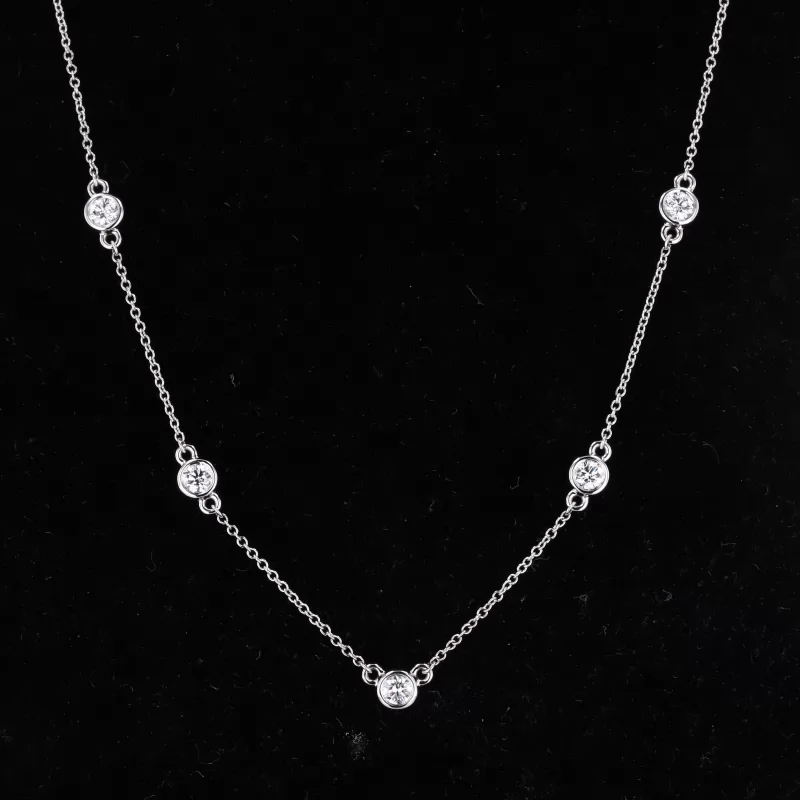 3mm Round Brilliant Cut Moissanite Bezel Set 14K White Gold Diamond Pendant Necklaces