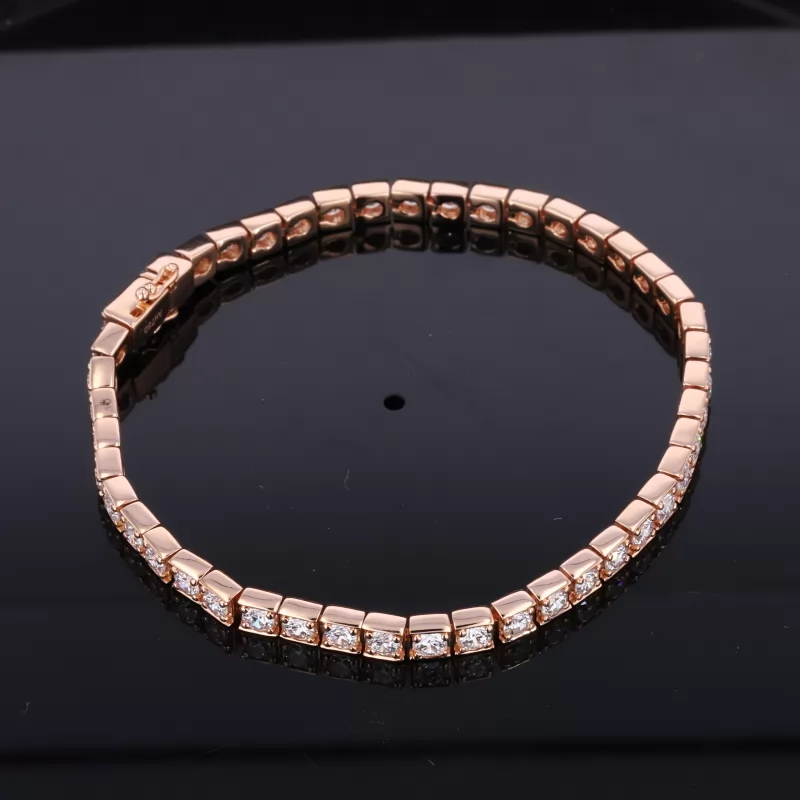 3.1mm Round Brilliant Cut Moissanite 18K Rose Gold Tennis Bracelet