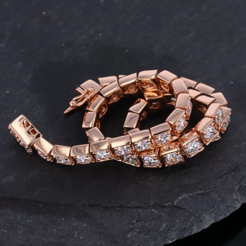 3.1mm Round Brilliant Cut Moissanite 18K Rose Gold Tennis Bracelet