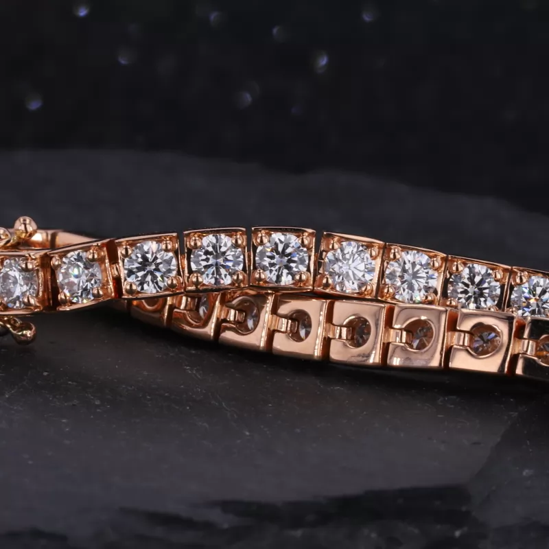 3.1mm Round Brilliant Cut Moissanite 18K Rose Gold Tennis Bracelet