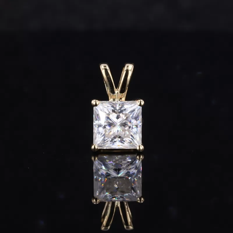 6×6mm Princess Cut Moissanite 14K Gold Diamond Pendant