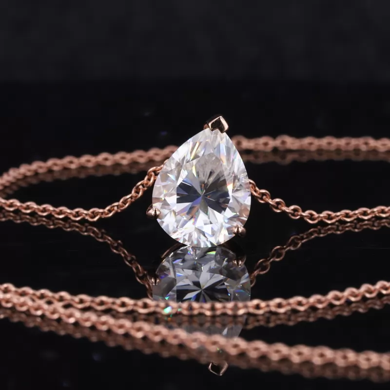 8×10mm Pear Cut Moissanite 14K Rose Gold Diamond Pendant Necklace