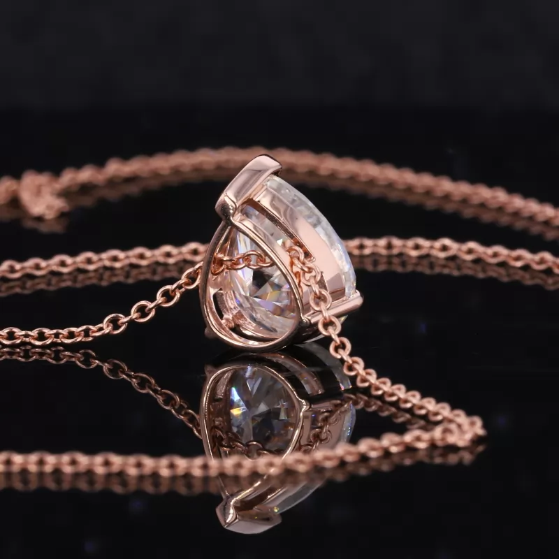 8×10mm Pear Cut Moissanite 14K Rose Gold Diamond Pendant Necklace