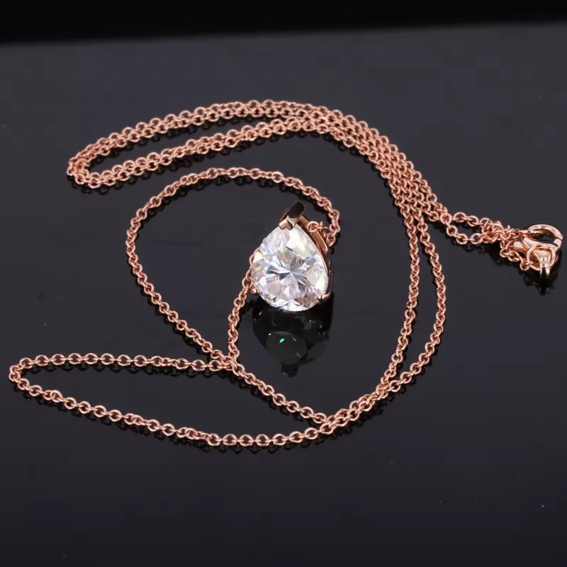 8×10mm Pear Cut Moissanite 14K Rose Gold Diamond Pendant Necklace