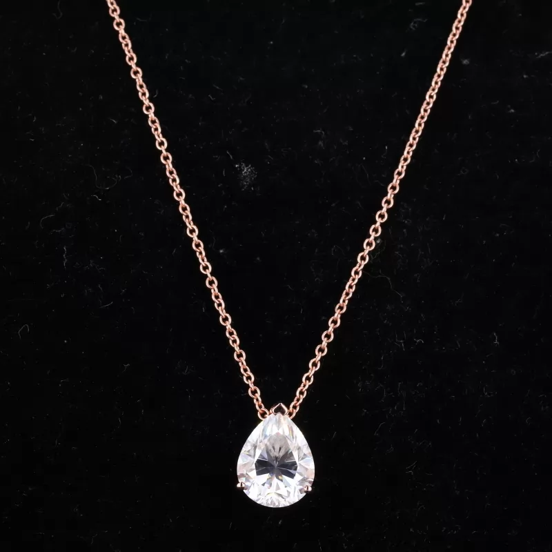 8×10mm Pear Cut Moissanite 14K Rose Gold Diamond Pendant Necklace