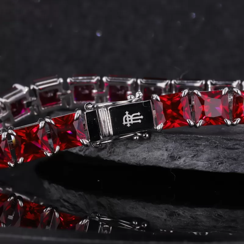 6×6mm Princess Cut Lab Grown Ruby S925 Sterling Silver Tennis Bracelet