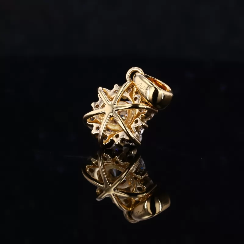 6.5mm Round Brilliant Cut Moissanite Halo Set 18K Yellow Gold Diamond Pendant
