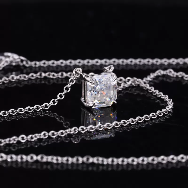 6×6mm Asscher Cut Moissanite S925 Sterling Silver Diamond Pendant Necklace