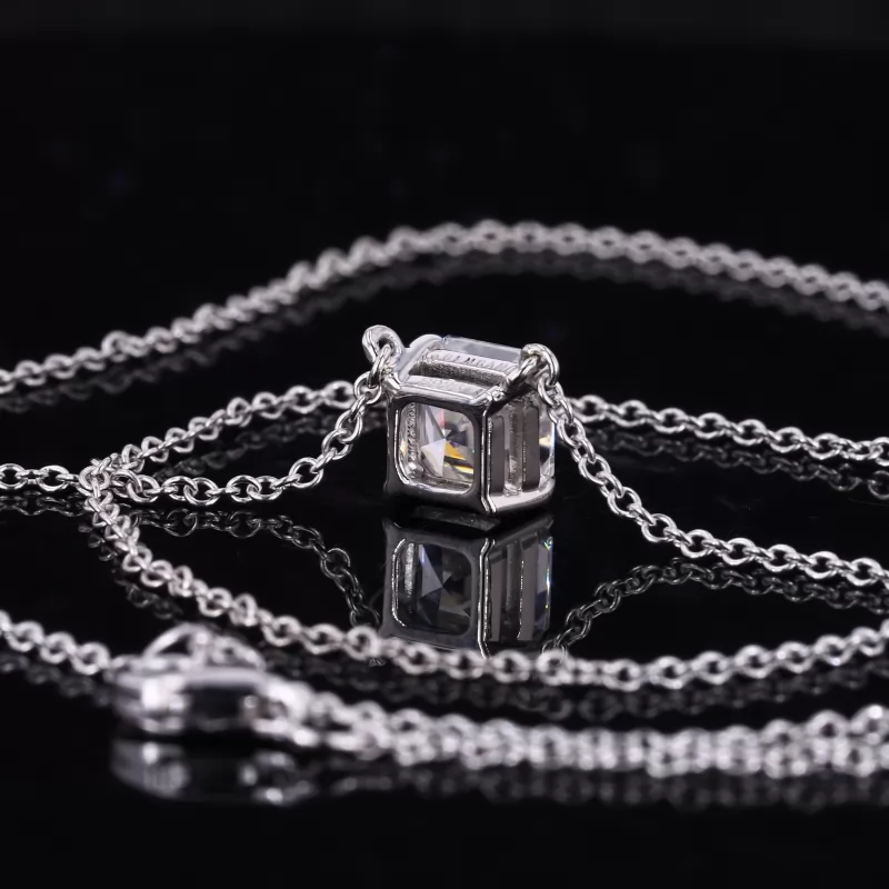 6×6mm Asscher Cut Moissanite S925 Sterling Silver Diamond Pendant Necklace