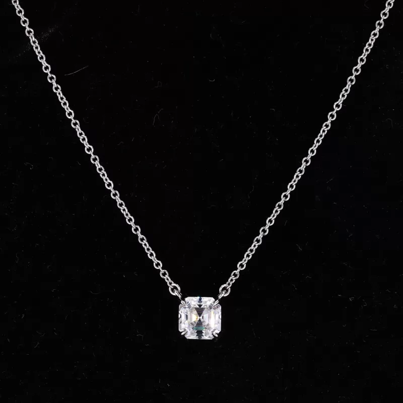 6×6mm Asscher Cut Moissanite S925 Sterling Silver Diamond Pendant Necklace