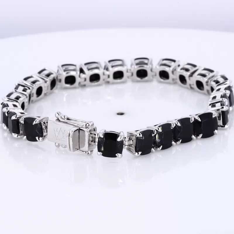 6×6mm Cushion Cut Black Cubic Zirconia S925 Sterling Silver Tennis Bracelet