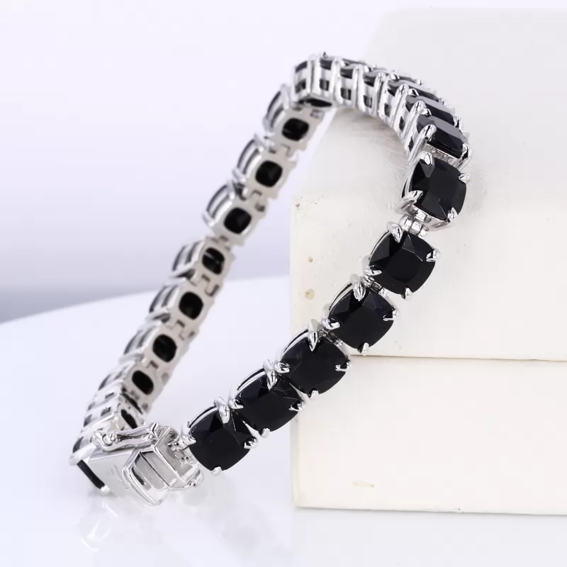 6×6mm Cushion Cut Black Cubic Zirconia S925 Sterling Silver Tennis Bracelet