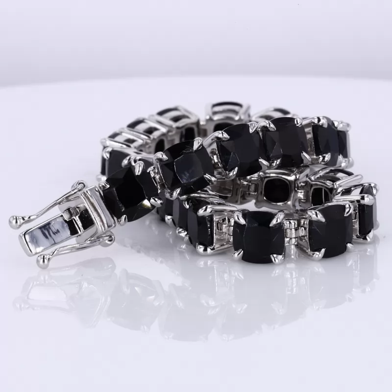 6×6mm Cushion Cut Black Cubic Zirconia S925 Sterling Silver Tennis Bracelet