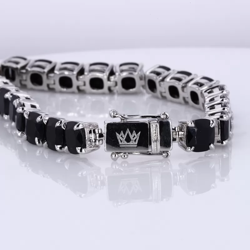 6×6mm Cushion Cut Black Cubic Zirconia S925 Sterling Silver Tennis Bracelet