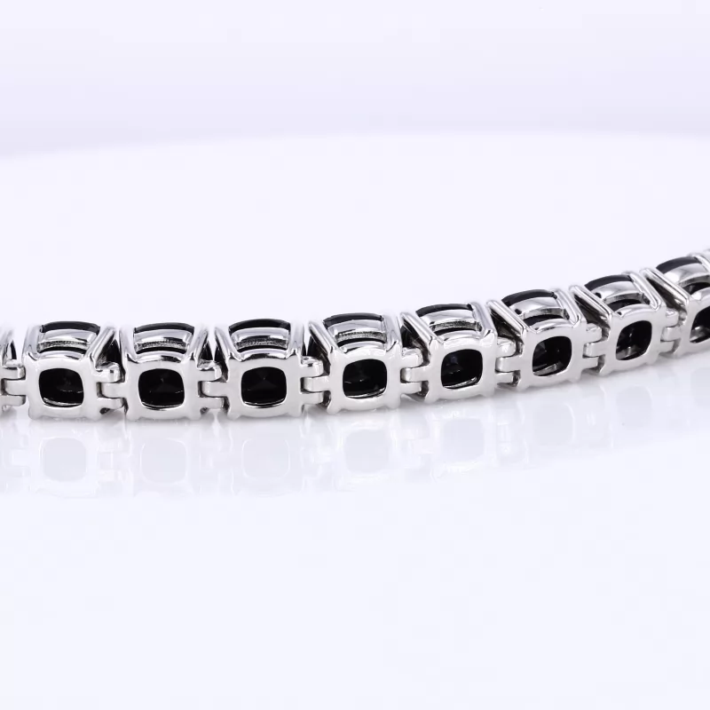 6×6mm Cushion Cut Black Cubic Zirconia S925 Sterling Silver Tennis Bracelet