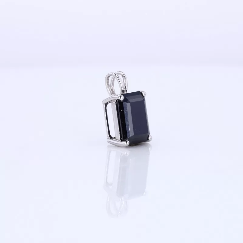 Octagon Emerald Cut Black Cubic Zirconia 14K White Gold Diamond Pendant