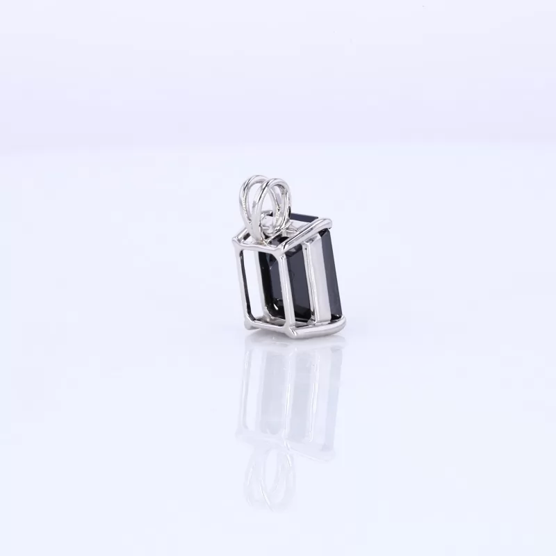 Octagon Emerald Cut Black Cubic Zirconia 14K White Gold Diamond Pendant
