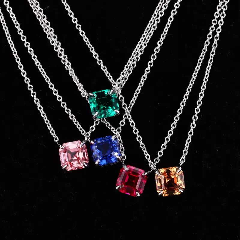 6×6mm Asscher Cut Lab Gemstones S925 Sterling Silver Diamond Pendant Necklaces