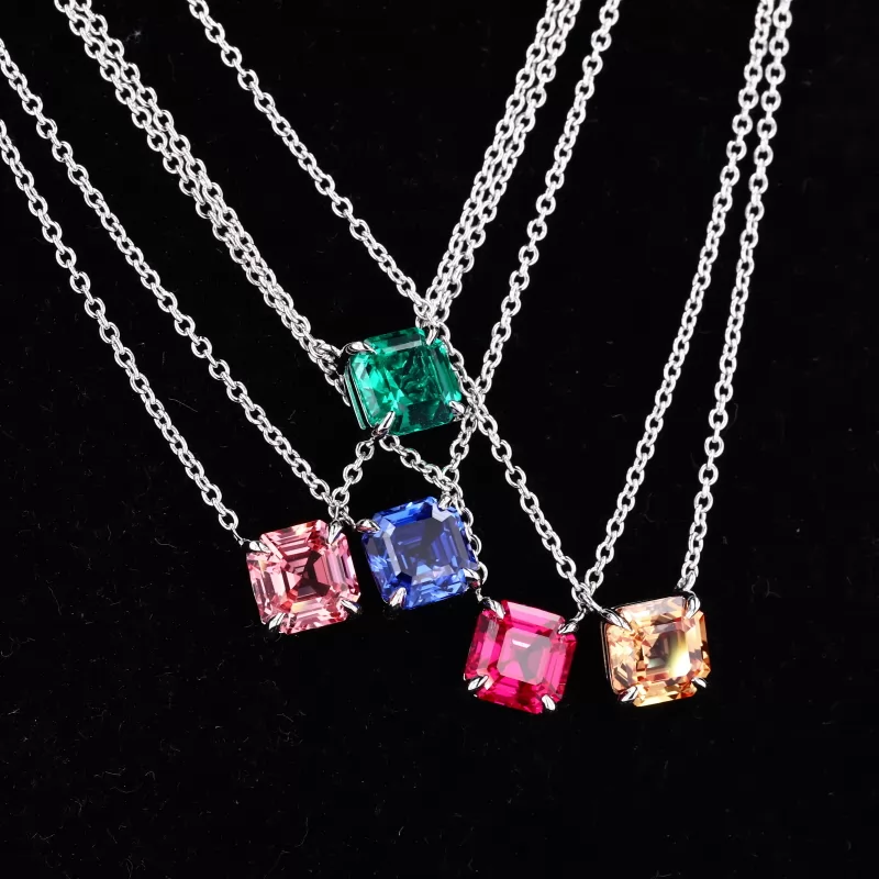 6×6mm Asscher Cut Lab Gemstones S925 Sterling Silver Diamond Pendant Necklaces