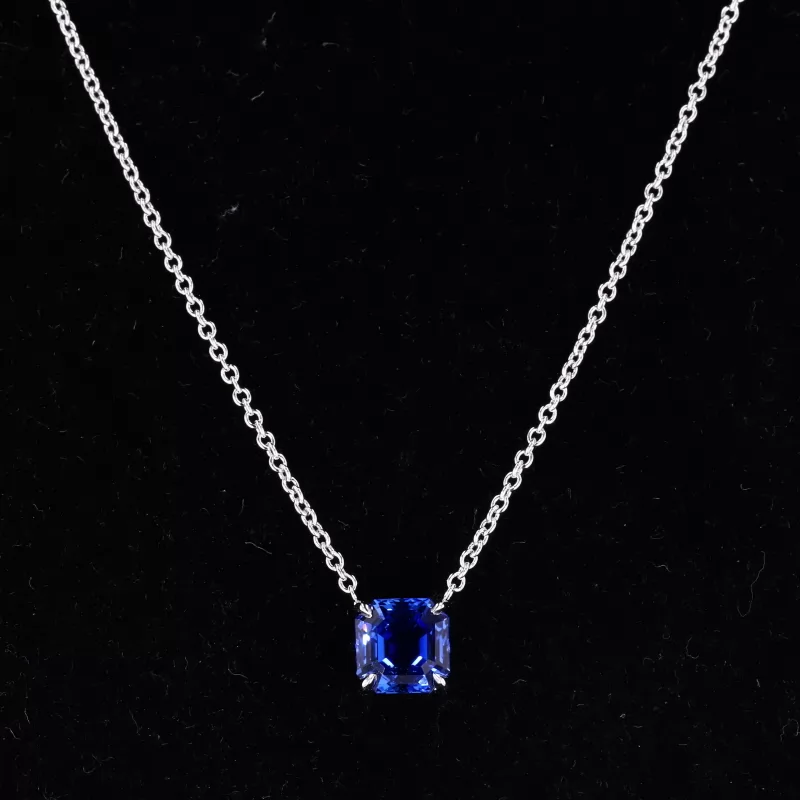 6×6mm Asscher Cut Lab Gemstones S925 Sterling Silver Diamond Pendant Necklaces