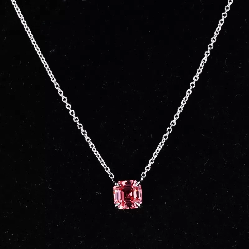 6×6mm Asscher Cut Lab Gemstone S925 Sterling Silver Diamond Pendant Necklace
