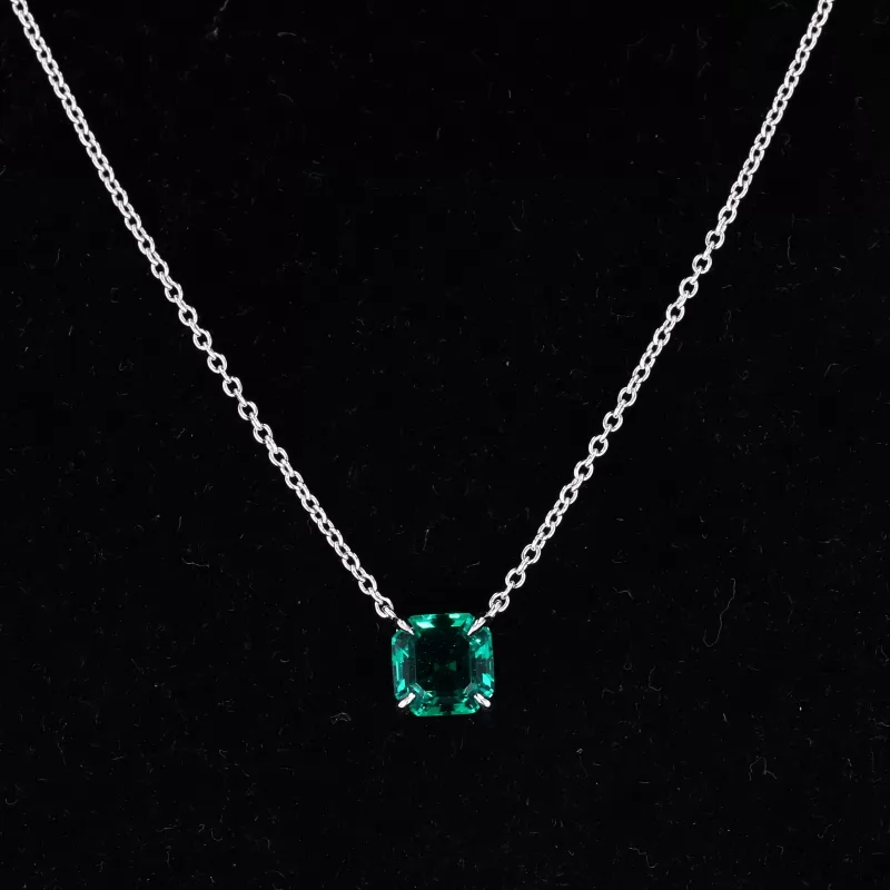 6×6mm Asscher Cut Lab Gemstones S925 Sterling Silver Diamond Pendant Necklace