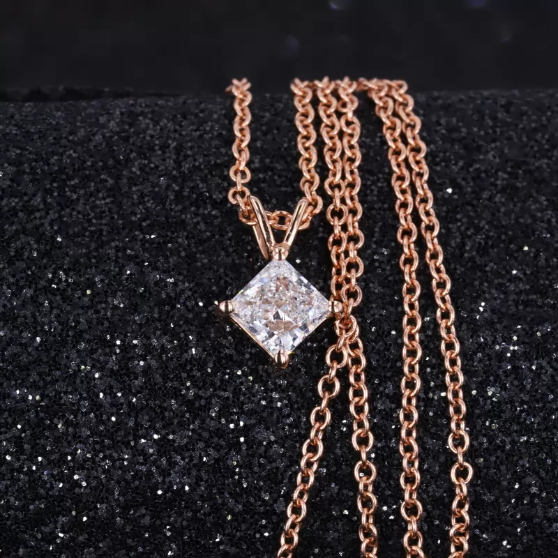 7×7mm Princess Cut Moissanite 14K Rose Gold Diamond Pendant Necklace