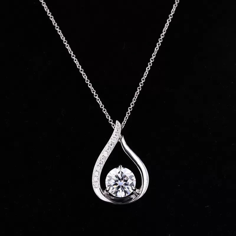 5mm Round Brilliant Cut Moissanite 9K White Gold Diamond Pendant Necklace