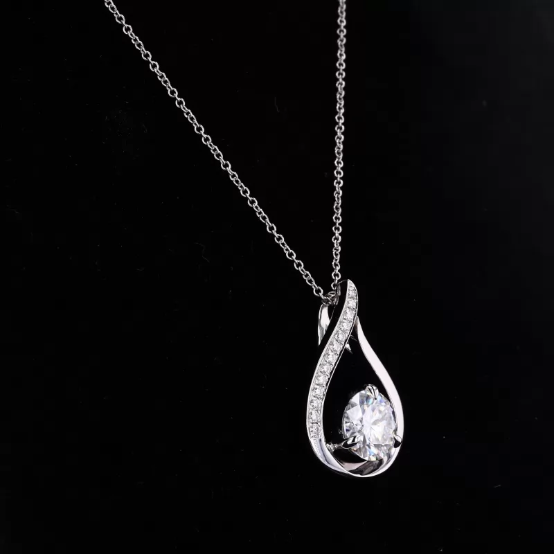 5mm Round Brilliant Cut Moissanite 9K White Gold Diamond Pendant Necklace