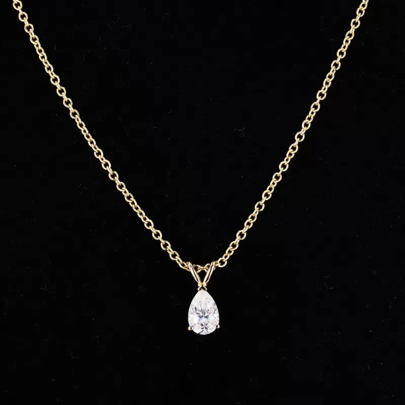 4×6mm Pear Cut Moissanite 14K Yellow Gold Diamond Pendant Necklace