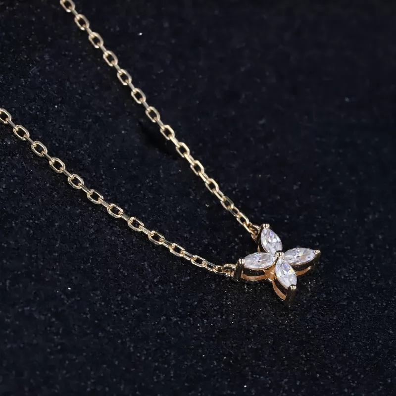 2×4mm Marquise Cut Moissanite 10K Yellow Gold Diamond Pendant Necklace