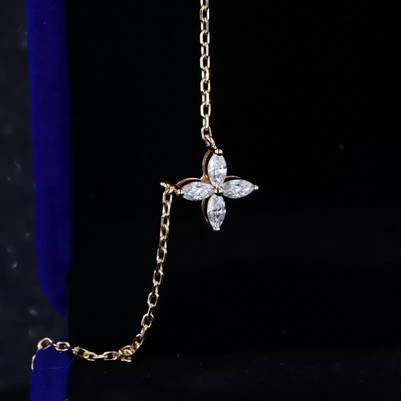 2×4mm Marquise Cut Moissanite 10K Gold Diamond Pendant Necklace