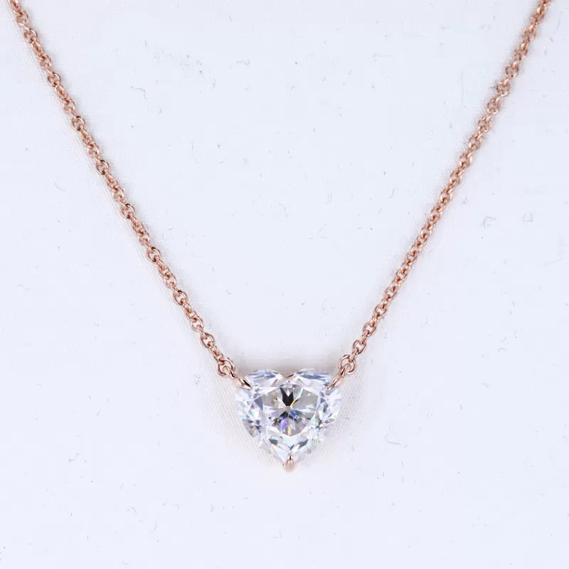 Heart Cut Moissanite 18K Rose Gold Diamond Pendant Necklace