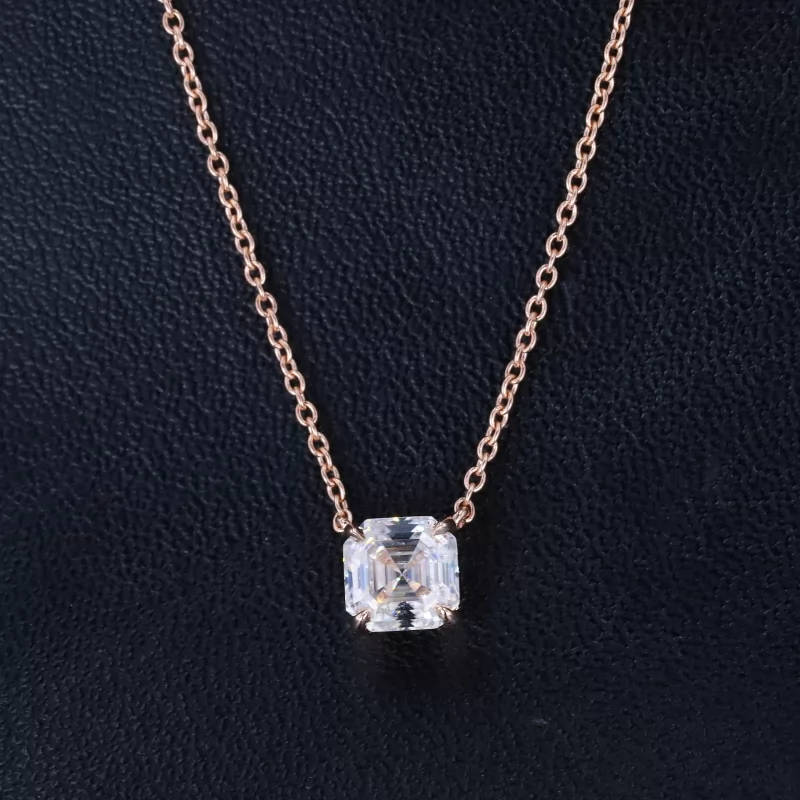 6×6mm Asscher Cut Moissanite 18K Rose Gold Diamond Pendant Necklace