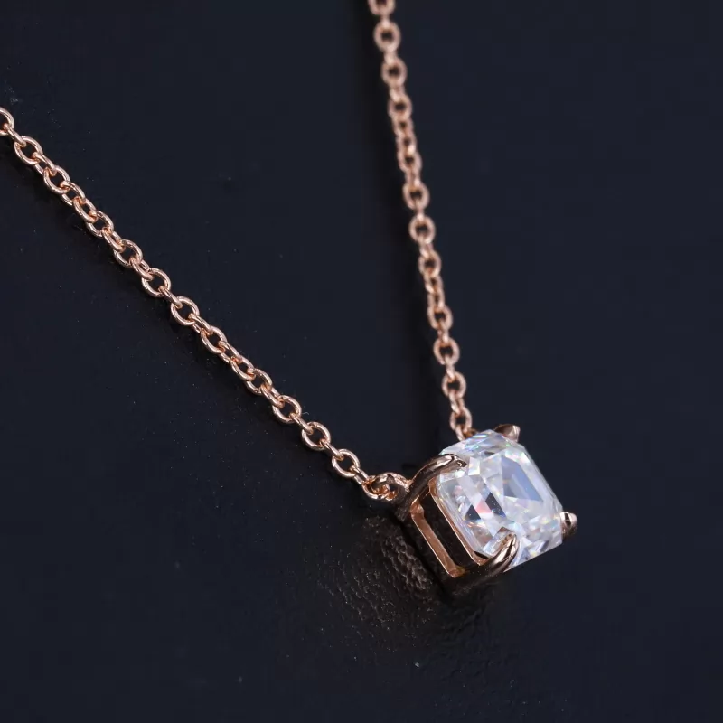 6×6mm Asscher Cut Moissanite 18K Rose Gold Diamond Pendant Necklace