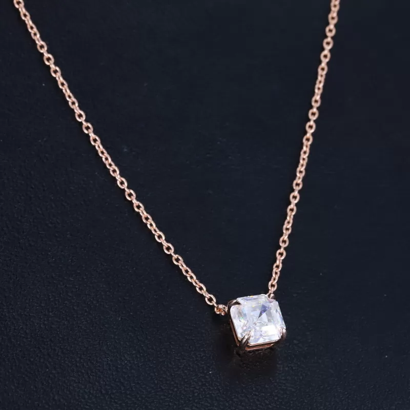 6×6mm Asscher Cut Moissanite 18K Rose Gold Diamond Pendant Necklace