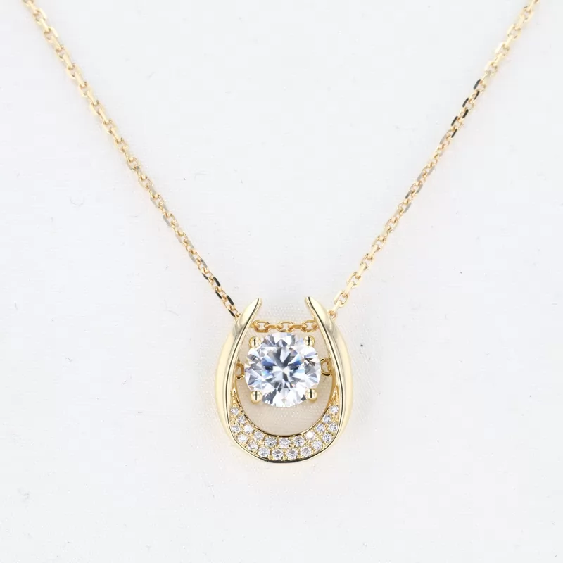 5mm Round Brilliant Cut Moissanite 18K Yellow Gold Diamond Pendant Necklace