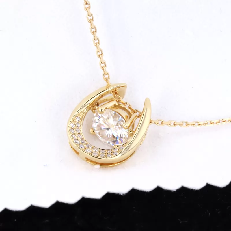 5mm Round Brilliant Cut Moissanite 18K Gold Diamond Pendant Necklace