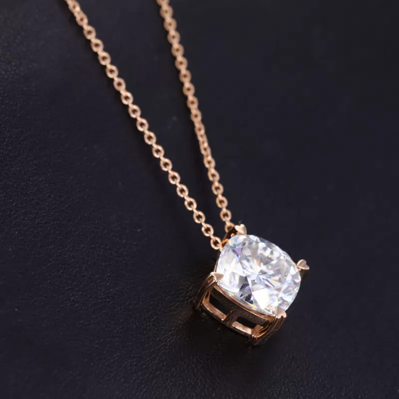 8×8mm Cushion Cut Moissanite 18K Rose Gold Diamond Pendant Necklace