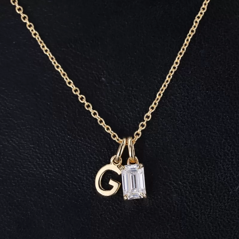 4×6mm Octagon Emerald Cut Moissanite 14K Yellow Gold Diamond Pendant Necklace