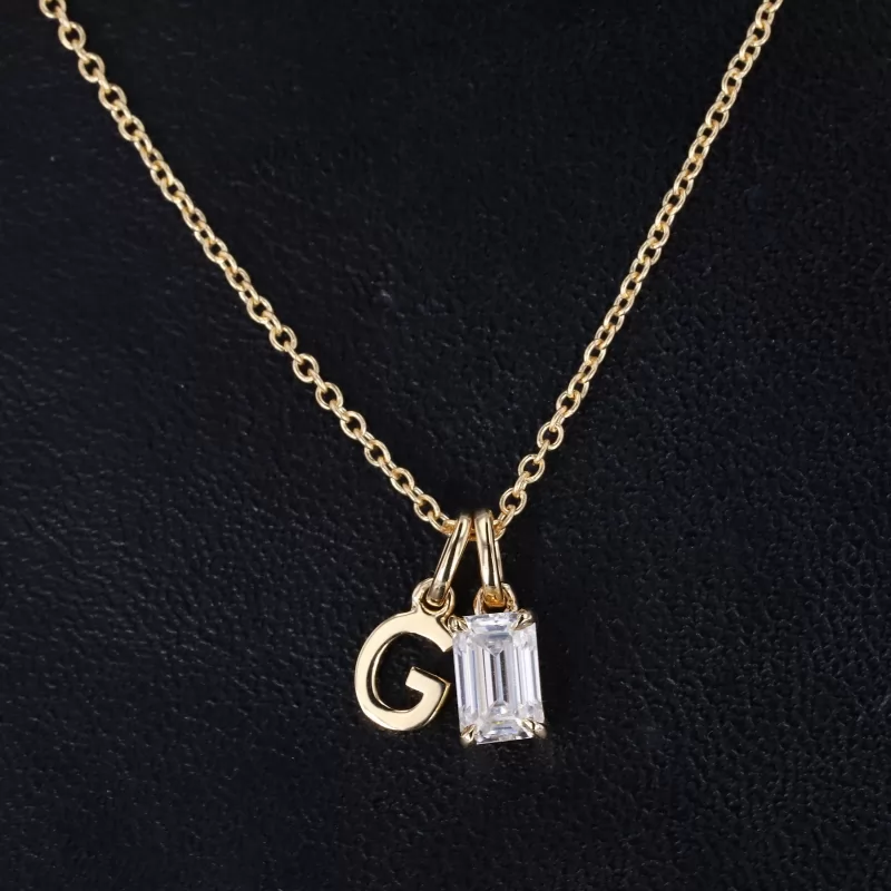 4×6mm Octagon Emerald Cut Moissanite 14K Gold Diamond Pendant Necklace