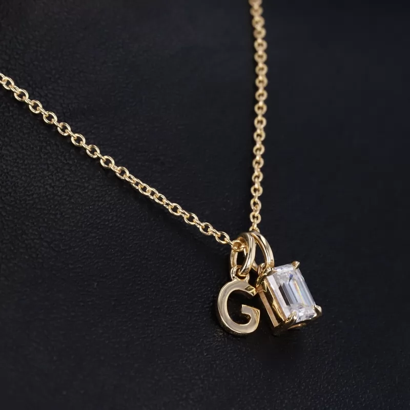 4×6mm Octagon Emerald Cut Moissanite 14K Yellow Gold Diamond Pendant Necklace
