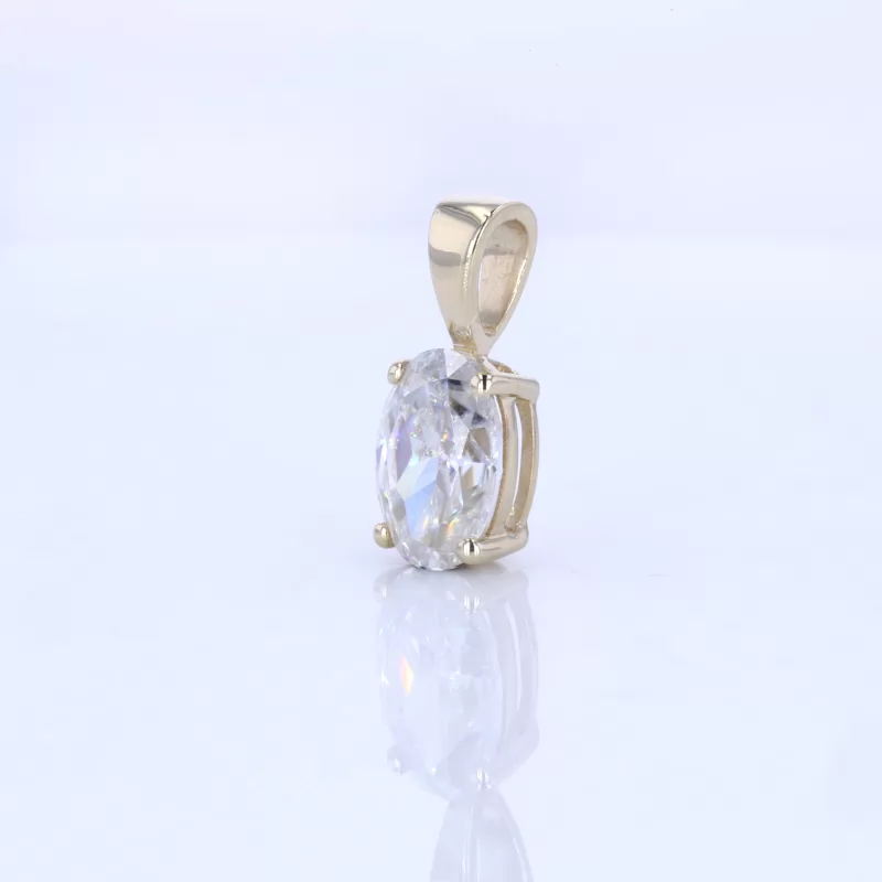 8×6mm Oval Cut Moissanite 14K Yellow Gold Diamond Pendant