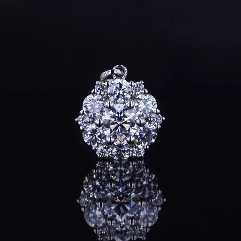 Round Brilliant Cut Moissanite 18K White Gold Diamond Pendant
