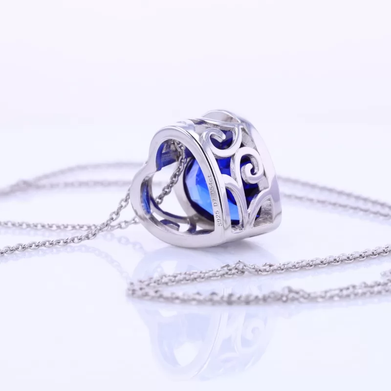 12×12mm Heart Cut Lab Grown Sapphire Bezel Set S925 Sterling Silver Diamond Pendant Necklace