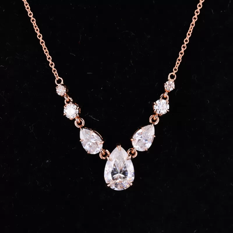 Pear Cut Moissanite 14K Rose Gold Diamond Pendant Necklace