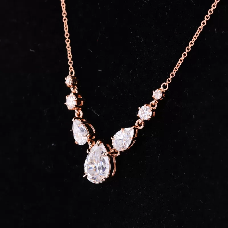 Pear Cut Moissanite 14K Rose Gold Diamond Pendant Necklace