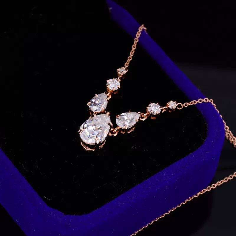 Pear Cut Moissanite 14K Rose Gold Diamond Pendant Necklace