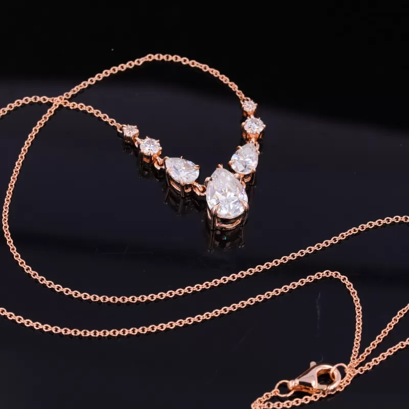 Pear Cut Moissanite 14K Rose Gold Diamond Pendant Necklace