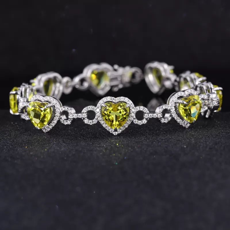 Heart Cut Yellow Cubic Zirconia 18K White Gold Tennis Bracelet